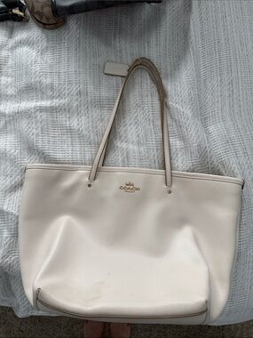 Coach Cream Pebble Leather Tote with Gold Hardware